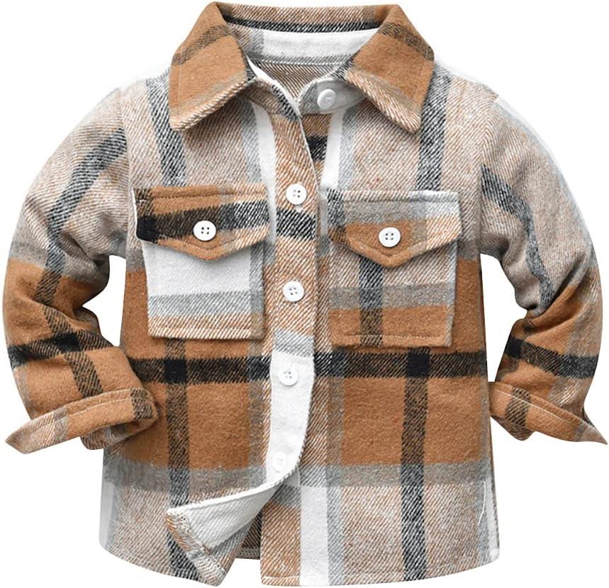 Boys Flannel Shirts Toddler Plaid Shirt Baby Brown Flannel Shirt Little Boys Long Sleeve Plaid Button Down Shirt Kids Western Shirts Toddler Boy Fall Flannel Shacket Khaki Plaid 2-3 Years