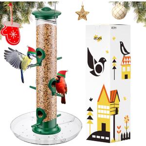 iBorn Bird Feeders Seed Catcher for Outside Hanging 6 Port Bird Feeder for Cardinal Birds Aluminium Metal,Green Finishing 14 Inch 6 Port (Seed is not Included)
