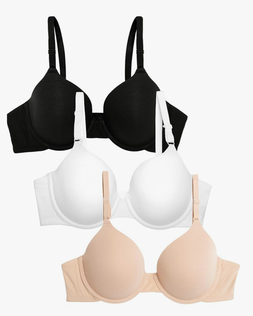 Fruit of the Loom Women's Smooth Cotton T-Shirt Bra Pack - Ultra-Soft, Flexible, and Invisible Under Tees 38B