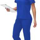 Scrubs for Women Set Stretch V-Neck Scrub Top & Jogger Pant with 8 Pockets for Nursing Doctor (Medium, Royal Blue)