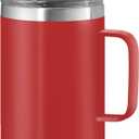 OGGI ThermoMug Stainless Steel Insulated Mug- Double Wall Vacuum Insulated w/Handle & Lid, Coffee Cup, Camping Mug, Travel Thermos, 14oz(420ml), Red (14 Ounces)