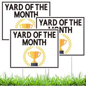 3pcs Yard Signs Trophy Award Plastic Garden Sign with H Stakes Weatherproof Outdoor Plaque for Front Door Garden Lawn, 15 x 12 Inches(Yard of the Month)