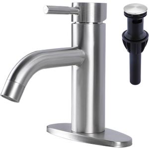 Brushed Nickel Bathroom Faucet, Single Hole Bath Sink Faucet with Pop-up Drain, Suitable for 1 or 3 Hole Installation, Single Handle for Bathroom Sink, RV and Vanity