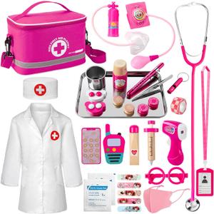 EFO SHM Doctor Kit for Kids Girls, 34 Pcs Kids Doctor Kit for Toddlers 3-5 with Medical Storage Bag & Real Stethoscope, Pretend Play Set for Boys Girls Fun Role Playing Game