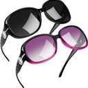Joopin Big Womens Sunglasses Polarized Trendy Sun Glasses Large Rectangle UV Protection Rhinestone Sunnies (C06-diamond Black + Gradient Purple)