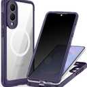 CENHUFO Magnetic for Samsung Galaxy S25 Edge Case, Full Body Phone Case with Built-in 9H Tempered Glass Privacy Screen Protector and Camera Lens Protector, Shockproof Clear Cover Bumper - Purple