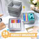 Tatuo 24 Pcs Classroom Small Plastic Baskets Bulk Storage Baskets for Organizing Crayon Pencil Containers Organizer Bins for Back to School Gift Office Desk Drawer Home, 5.31 x 5.31 x 2.44 Inch(Grey)