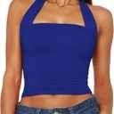ForeFair Women Halter Neck Backless Crop Top Sexy Y2K Sleeveless Tank Top Open Back Slim Fit Tops (Medium, Royal Blue)