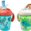 Nuby 2-in-1 Toddler Cup with 360 Weighted Straw & Hard Spout - (2 Pack) 8 oz - Leak-Resistant & Easy Grip Handles - Dishwasher Safe - Jungle/Ocean