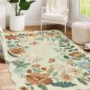 Lahome Floral Machine Washable Rug, 3x5 Rug Non Slip Soft Bedroom Rugs for Entryway Dorm, Ultra-Thin Boho Rugs for Living Room Stain Resistan Throw Carpet for Nursery Entrance Flore, Beige