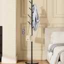 Coat Rack with 8 Hooks, 3 Adjustable Heights, Modern Hall Tree, Sturdy Metal Clothes Stand with Sintered Stone Base for Entryway, Office, Bedroom, for Coats, Hats, Handbags and Scarves, Black