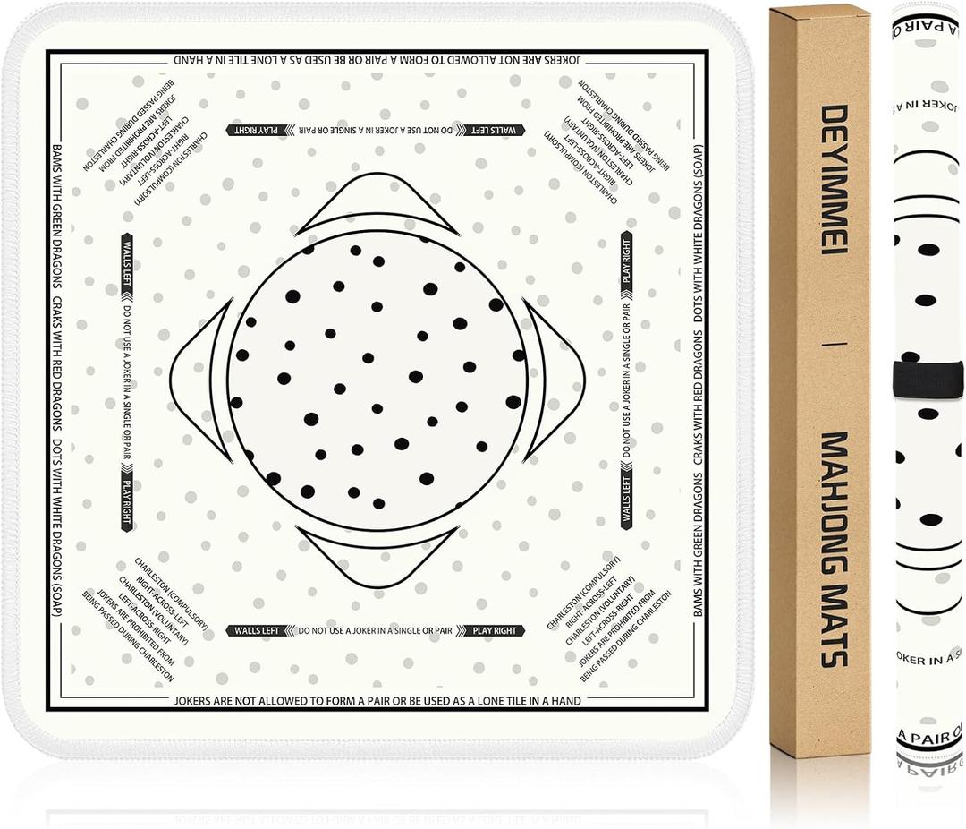 2 x Deyimmei Neoprene Mahjong Mat for Table 31.5"x31.5" - Non-Slip, Noise Reduction Cover with Storage Pockets, American Rules & Crease-Free Rolled Shipping (Polka Dot Play)