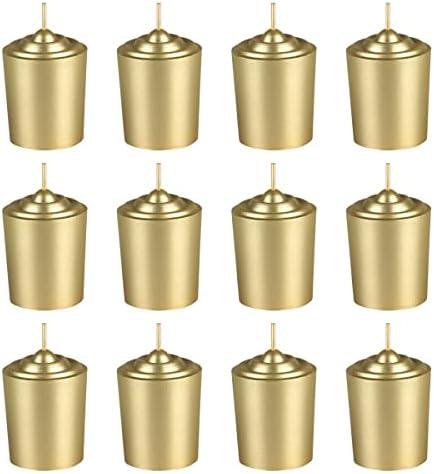 Mega Candles 12 pcs Unscented Gold Votive Candles, Hand Poured Wax Candle 15 Hours 1.5 Inch x 2.25 Inch, Home Décor, Wedding Receptions, Centerpieces, Occasions, Events, Meditations, Holders, Gold