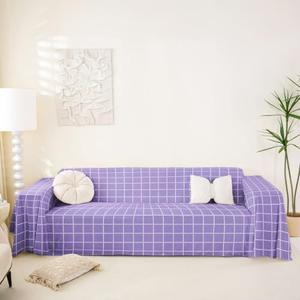 Erosebridal Purple Checkered Couch Cover Geometric Gingham Plaid Soft Sofa Cover 71" x 118" Buffalo Plaid Grid Sofa Slipcover Modern White Grids Lines Couch Protector