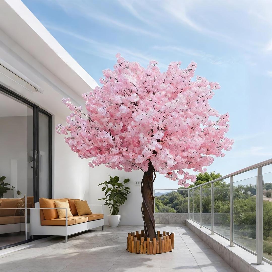 Grande Artificial Cherry Blossom Tree,Pink Faux Flower Tree Arbol De Cerezo for Home, Office, Wedding, Party & Indoor and Outdoor Decor,Round/H 6FT x W 5FT
