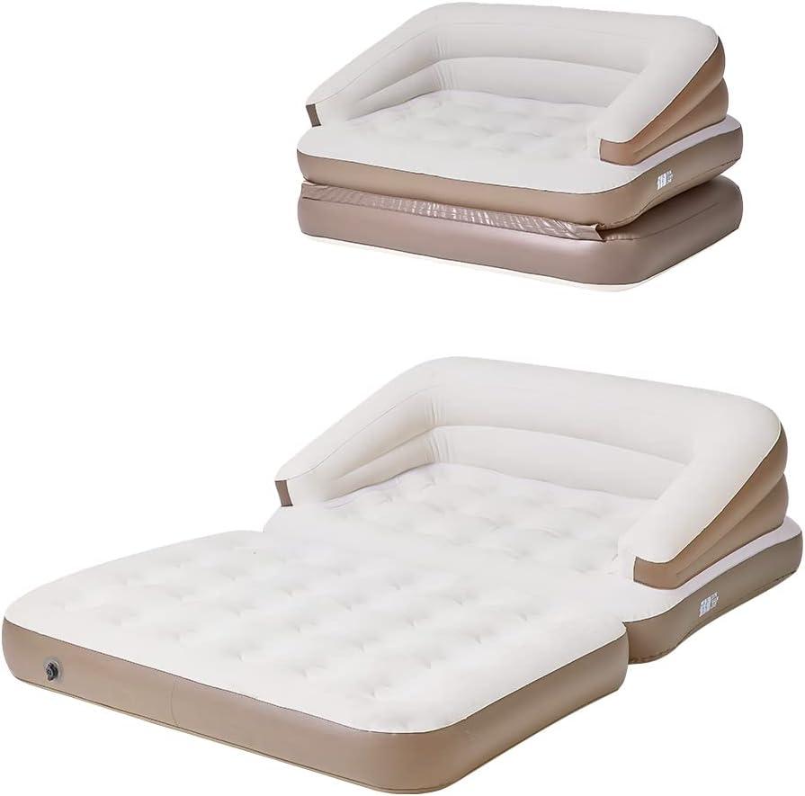 Full Size Air Mattress for Inflatable-Portable Blow Up Mattress Sofa Bed with Flocked top-Double Air Couch for Tent Camping/Car Travel Backpacking/Family Leisure(White)