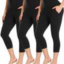 FULLSOFT 3 Pack Black Capri Leggings with Pockets for Women High Waisted Tummy Control Capris Workout Clothes for Women Gym Running Yoga Pants Summer Shorts Tights(Black(with Pockets), Large-X-Large)