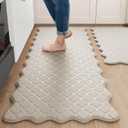 Arenarug Upgrade Scalloped Embossed Kitchen Mats for Floor 2PCS Cushioned Anti Fatigue Waterproof Foam Kitchen Rugs Non Slip Washable Comfort Standing Mat for Sink Laundry,17.3"x30"+17.3"x59",Khaki
