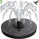 3.5W Solar Fountain with 2000mAh Battery - Work On Cloudy Days - Upgrade Glass Panel Solar Bird Bath Fountain, Hummingbird Water Feature Pump with 7 Nozzles, 4 Fixed Pipes for Garden, Pool (Black)