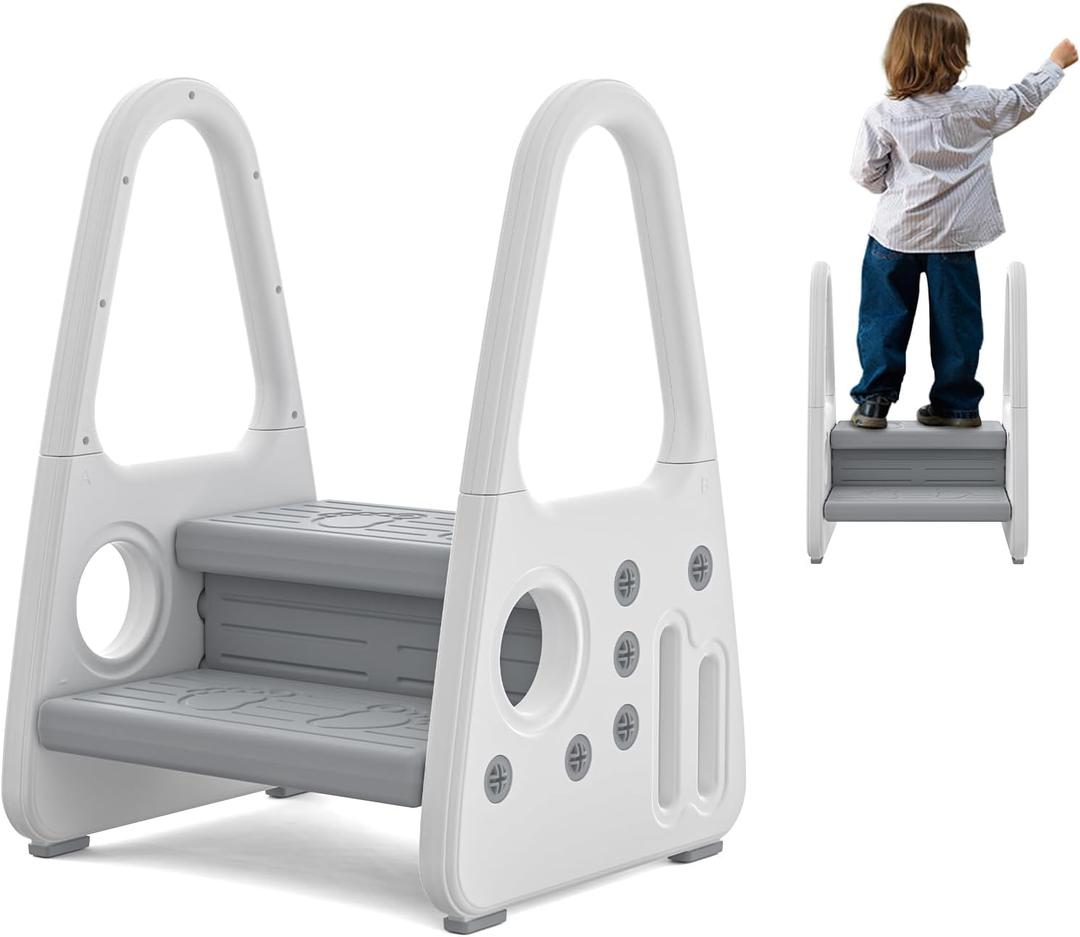 Toddler Step Stool for Kitchen Counter Bathroom Sink Toilet Potty Training Children Step Ladder Step Stool for Kids with Safety Handles (Two Floor)