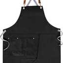 Mignongirl Crossback Apron with Pockets x2,Split Apron with Adjustable Straps,M-XXL (Black)