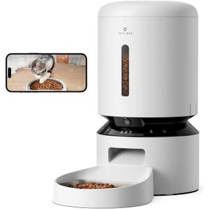 PETLIBRO Automatic Cat Feeder with Camera, 1080P HD Video with Night Vision, 5G WiFi Pet Feeder with 2-Way Audio, Low Food & Blockage Sensor, Motion & Sound Alerts for Cat & Dog Single Tray (5L-Camera, White)