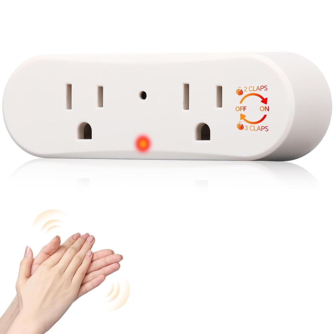 Kingdder Clapping Light Control Switch Clap On/ Off Sound Activated Switch 110v Wireless Wall Outlet with 2 Sockets Sensor Smart Plug for Bedroom Lights Fun Small Appliances Home Decor
