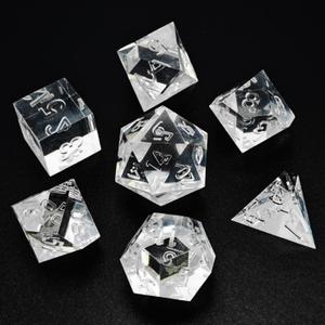 Bescon Crystal Clear (Unpainted) Sharp Edge DND Dice Set of 7, Razor Edged Polyhedral D&D Dice Set for Dungeons and Dragons Role Playing Games, Clear Color