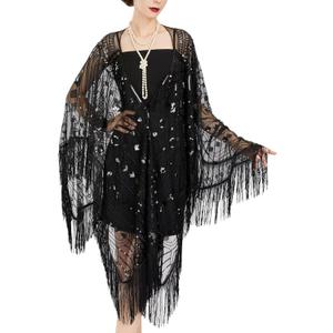 SWEETV Women's 1920s Long Shawl Wraps,Sequin Flapper Evening Shawls for women formal/Party/Wedding/Formal/Harlem night