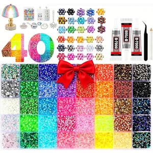 40000Pcs 40 Colors Jelly Resin Rhinestones for Bedazzling, 3mm Flatback Gems with B7000 Glue & Tweezers, Multicolor Flat Back Kit for Clothing, Shoes, Nail Art, Diamond Art, Jewelry Making