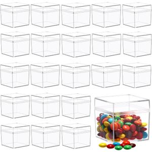 Leinuosen 100 Pcs 2 x 2 x 2 Inch Clear Acrylic Plastic Box with Lid Square Candy Containers for Party Favors Small Square Cube Storage Candy Box for Pill Tiny Earring Jewelry Herb Bead Gifts