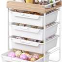 SYKIARIOL Rolling Storage Utility Cart with 4 Drawers,Kids Craft Art Cart,Makeup Organizer and Storage with Wooden Tabletop,White