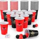 60PCS Pong Game Set, 16 Oz Disposable Plastic Party Cups for Cup Pong Games, College Parties & Graduation Celebrations - Red & Black