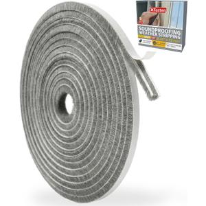 XFasten Self Adhesive Weather Stripping for Windows and Doors, 0.35" x 33 Ft Soundproofing Door Brush Seal Draft Stopper, Gray Insulation Seal Strip for Summer Heat, Winter Draft Blocker, 0.35" Thick