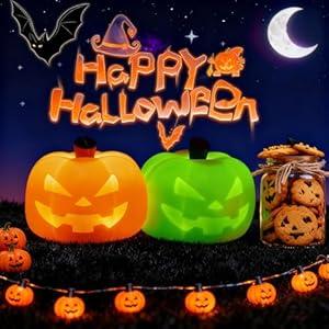 2pcs Pumpkin Night Light, 5-Color Dimmable LED Lamp with Touch Control and Auto-Switch Modes Nursery Nightlights Decor for Kids, Rechargeable Halloween Lantern Cute Silicone Light for Woman and Kids