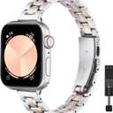 STIROLL Thin Replacement Band Compatible for Apple Watch 38mm 40mm 41mm 42mm(Series 11 10), Stainless Steel Metal Wristband Women Men for iWatch Ultra SE Series 9 8 7 6 5 4 3 2 1, Silver Rose Gold