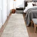 Hallway Washable Runner Rug - 2'6x14 Kitchen Rugs Stain Resistant Entryway Area Rug Abstract Soft Floor Mat Non-Slip Indoor Farmhouse Carpet for Bathroom Living Room Bedroom(2'6x14,Beige/Cream