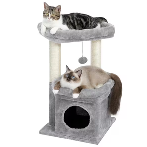PEQULTI Cat Tree Tower for Indoor Cats with Private Cozy Cat Condo, Natural Sisal Scratching Posts and Plush Pompom for , GrayCats