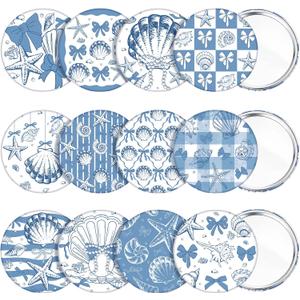 Geelin 24 Pcs Blue Seashell Bow Party Compact Mirrors 2.7'' Portable Travel Makeup Mirror for Purse Pocket Cute Mini Folding Handheld Mirror for Wedding Bridal Shower Bachelorette Party Favors Gifts