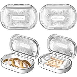 Kigley 4 Pcs Hair Tie Container Small Portable Travel Cotton Swab Holder Flosser Dispenser with Lid Plastic Box Beads Storage Containers for Small Items, 3.94 x 2.76 Inch (White)