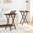 HOOBRO Folding TV Tray Tables, Set of 2 Side Table for Small Space, Industrial Snack Tables for Eating at Couch, Stable Metal Frame, Easy Assembly, Space Saving, Brown BR25BZ01, 18.9"l X 14.2"w X 26.2"h