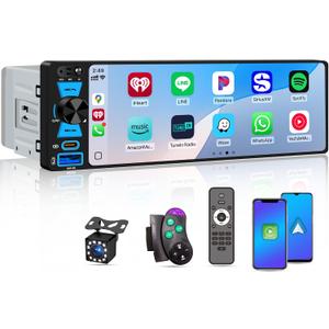 6.5" Single Din Car Stereo Wireless Apple CarPlay Android Auto, Car Radio Bluetooth 5.2, FM/AM/RDS, IPS HD Touchscreen, Type-C Fast Charging