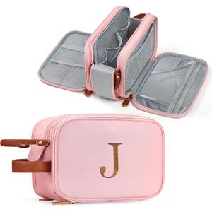 YOOLIFE Travel Toiletry Bag Makeup Bag - Travel Toiletry Bags for Women, Portable Toiletries Bags, Personalized Birthday Gifts for Women Her Friend Letter J Pink