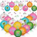 VIHOSE 40 Pcs Summer Ball Ornaments Colorful Hawaiian Ornaments for Tree 1.18" Flamingo Sun Coconut Palm Hanging Decorations Pink Blue Hanging Summer Beach Plastic Balls for Home Decors Holiday Party
