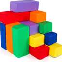 Toddler Foam Buliding Blocks - 12 Piece Fabric Covered 9x4x3inch Stacking Block Sets - Colourful Soft Play Set for Kids Idea for Building and Throwing Fun