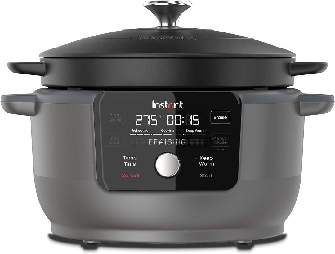 Instant Electric Round Dutch Oven, 6-Quart 1500W, From the Makers of Instant Pot, 5-in-1: Braise, Slow Cook, Sear/Saut, Cooking Pan, Food Warmer, Enameled Cast Iron, Included Recipe Book, Black