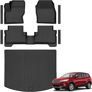 Floor Mats & Cargo Liner Custom for Ford Escape & C-max 2013-2019 | Door Sill Guards, All Weather TPE Full Set Floor Liners Trunk Mat for for Escape 2019 Accessories, Black