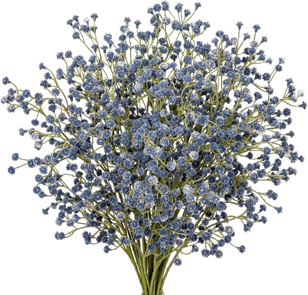 DILATATA 10 Pack Baby's Breath Artificial Flowers Bulk 3 Branches Faux Baby Breath Plastic Flowers Fake Gypsophila Flower Arrangement Fake Flowers Bouquet for Wedding Home Decor Blue Baby Breath