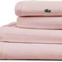 Lacoste 100% Cotton Percale 4-Piece Sheet Set  Cool, Crisp, Matte, and Durable, Oeko-Tex Certified  Solid, Iced Pink, Standard King