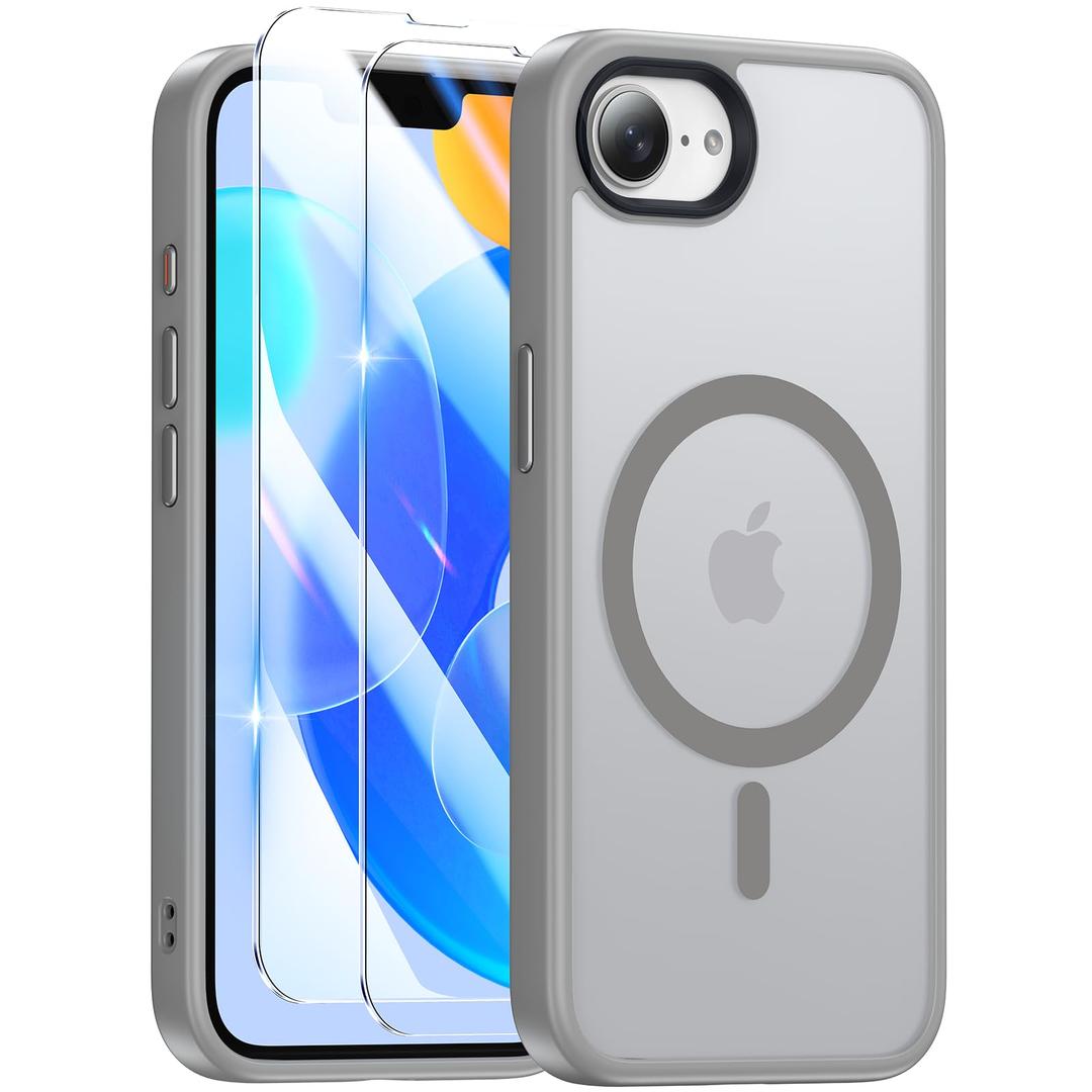 Magnetic Case for iPhone 17e & iPhone 16e (6.1 inch), [with 2X Clear Screen Protectors] [Compatible with MagSafe], Military-Grade Protection, Shockproof Protective Case for iPhone 17E/16E, Gray